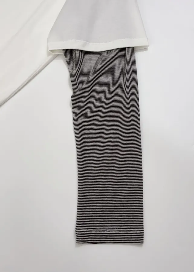Loose Round-Neck Long-Sleeve T-Shirt, Top in White and Gray, product view 05