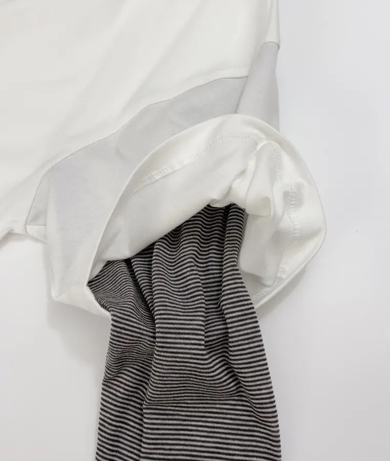 Loose Round-Neck Long-Sleeve T-Shirt, Top in White and Gray, product view 06