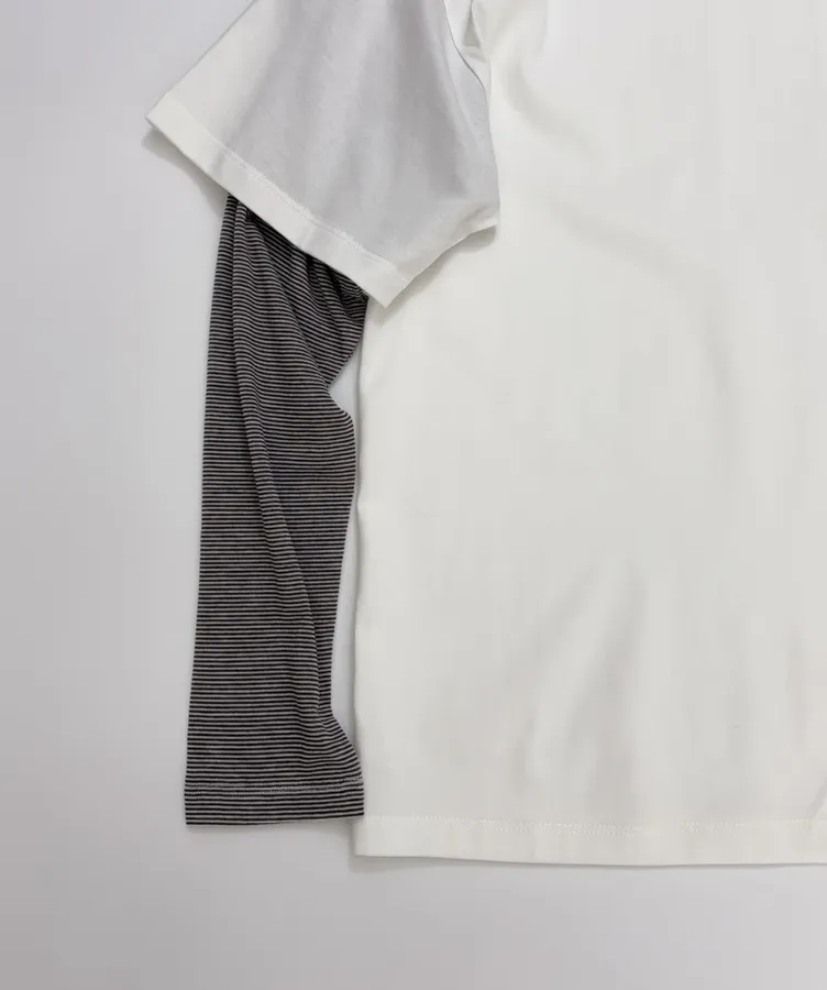 Loose Round-Neck Long-Sleeve T-Shirt, Top in White and Gray, product view 07