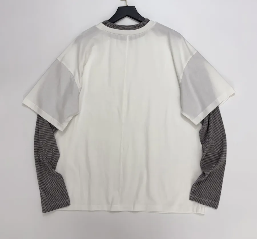 Loose Round-Neck Long-Sleeve T-Shirt, Top in White and Gray, product view 10
