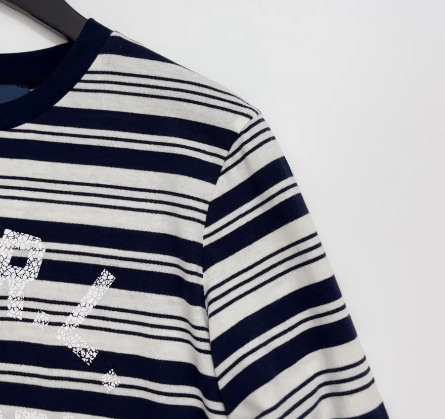 Letter-Print Striped Loose T-Shirt Top in Navy and White, product view 03