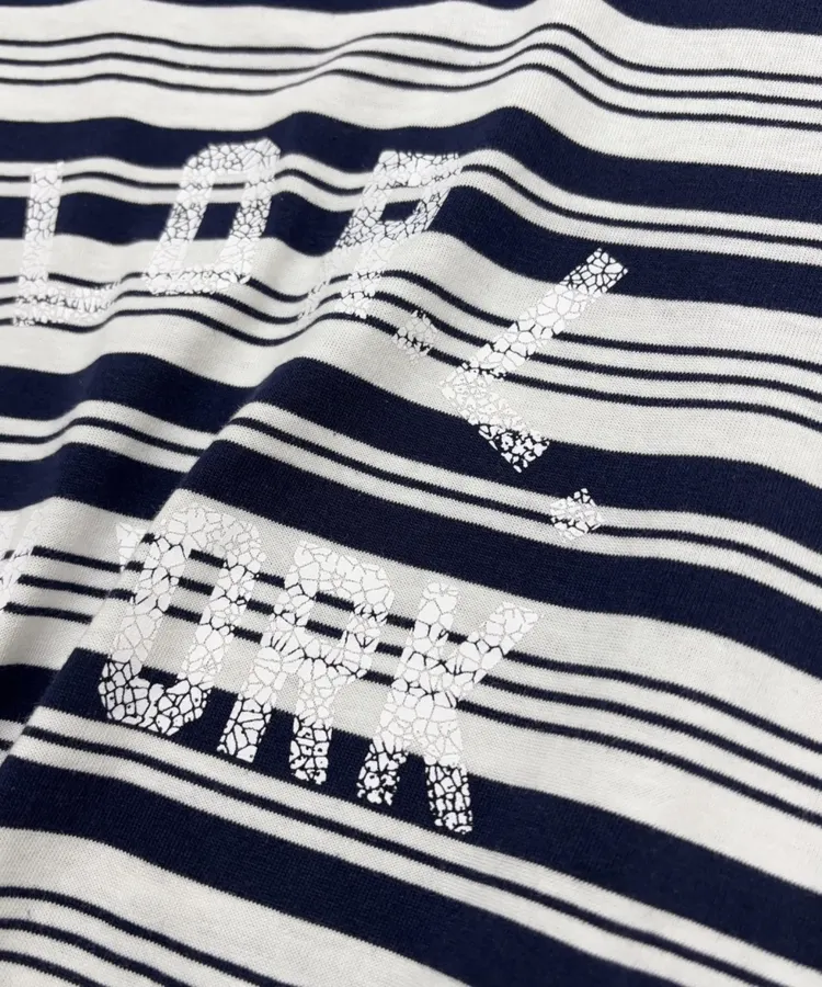 Letter-Print Striped Loose T-Shirt Top in Navy and White, product view 04