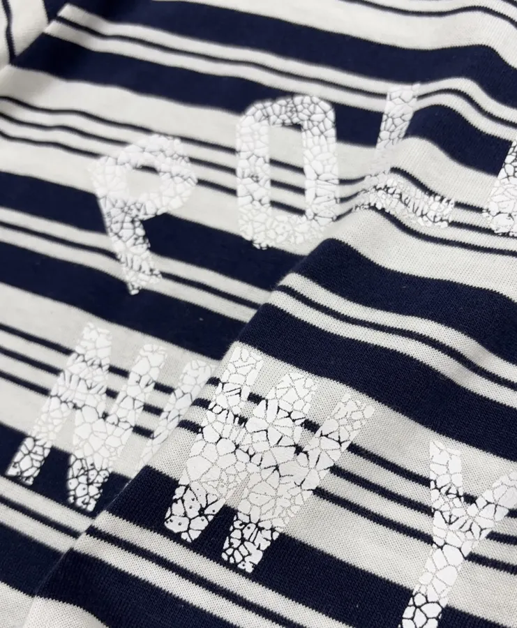 Letter-Print Striped Loose T-Shirt Top in Navy and White, product view 05