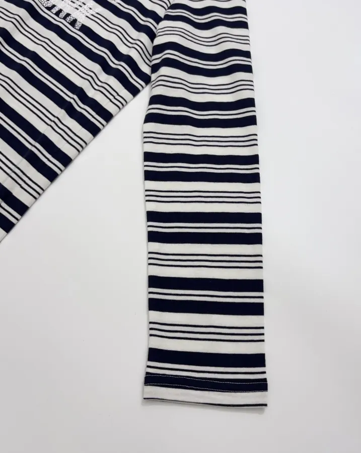 Letter-Print Striped Loose T-Shirt Top in Navy and White, product view 07
