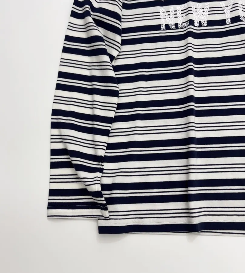Letter-Print Striped Loose T-Shirt Top in Navy and White, product view 09
