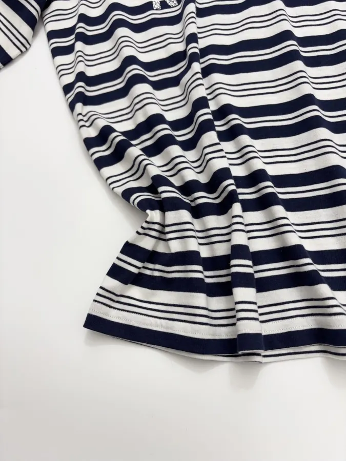 Letter-Print Striped Loose T-Shirt Top in Navy and White, product view 10
