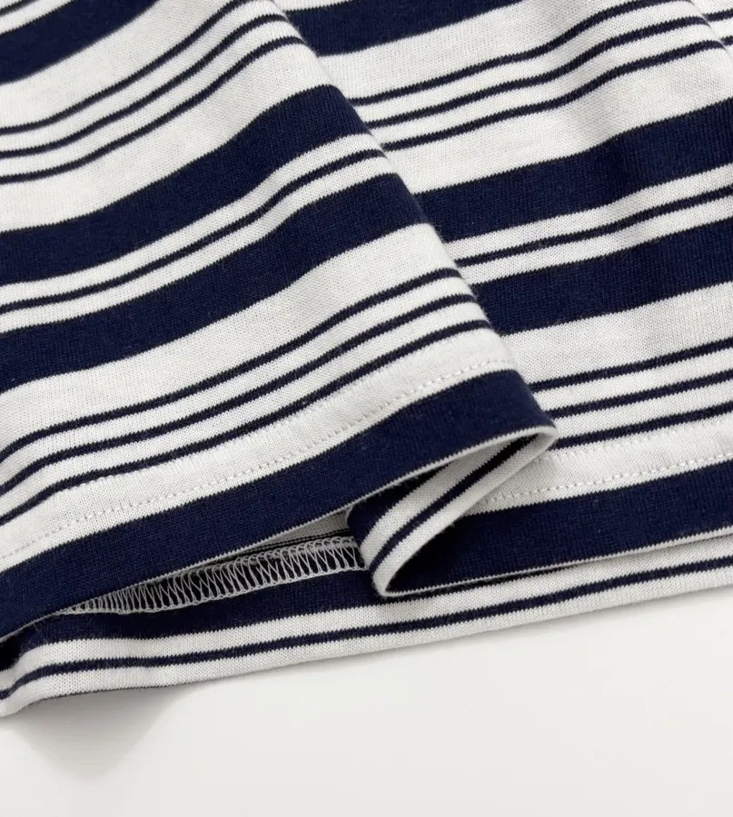 Letter-Print Striped Loose T-Shirt Top in Navy and White, product view 11