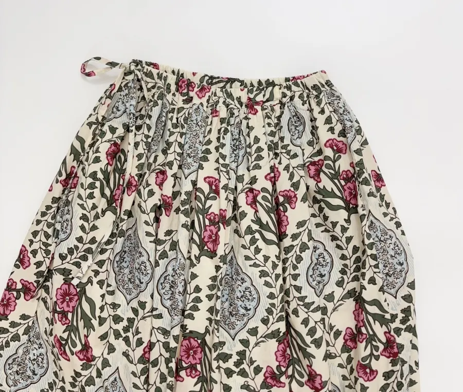 Letter Retro Print Skirt for Women, Elastic Side Tie, Mid-Length in Off-White, product view 03