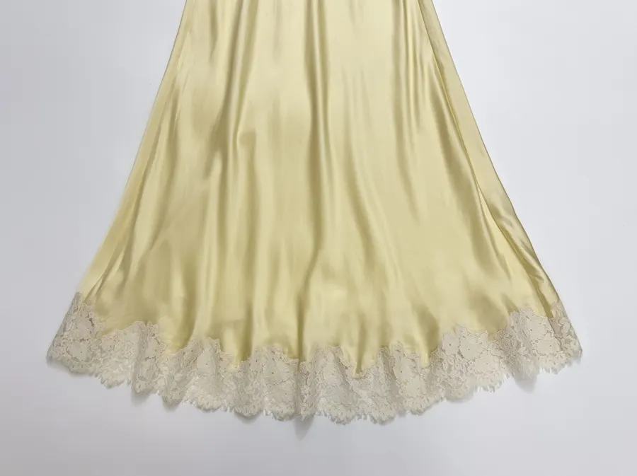 Silk-and-Lace Backless Bow-Tie Sleeveless Maxi Dress in Pale Yellow, product view 09