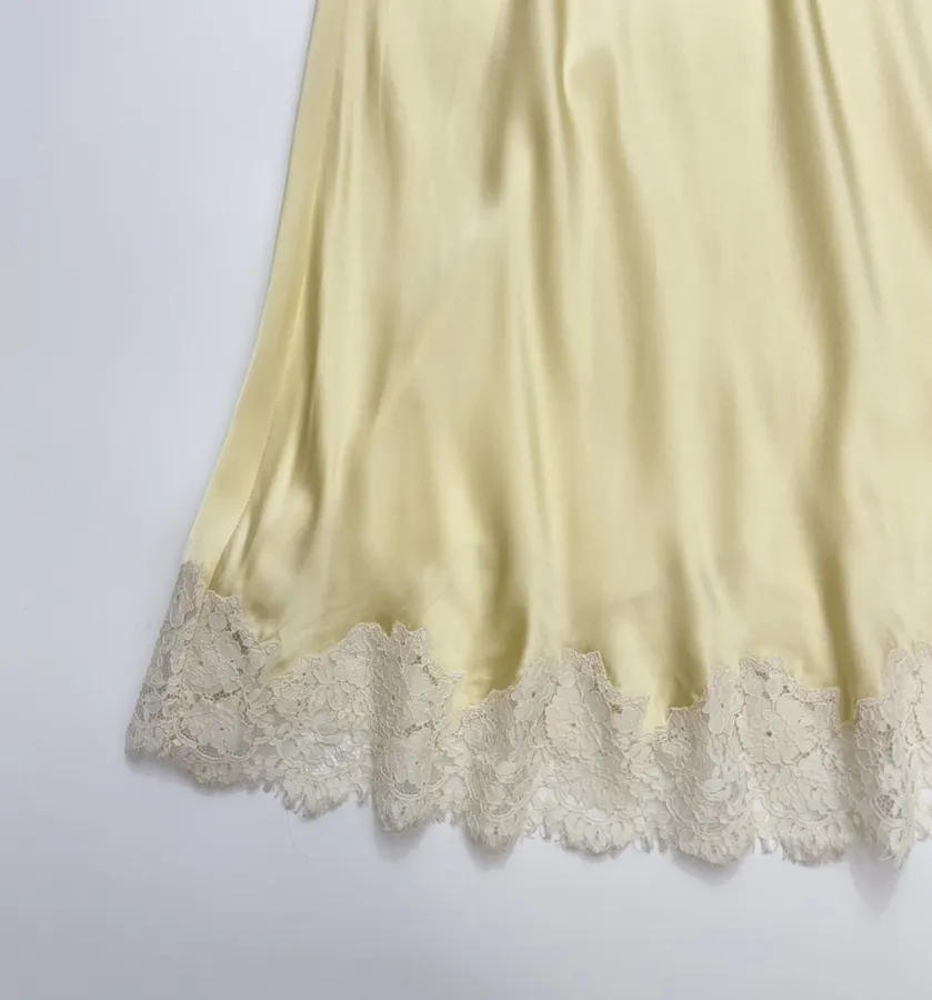 Silk-and-Lace Backless Bow-Tie Sleeveless Maxi Dress in Pale Yellow, product view 10