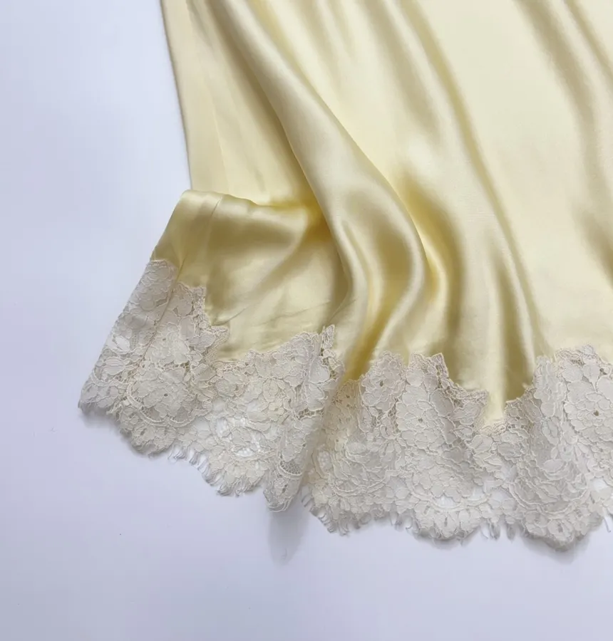 Silk-and-Lace Backless Bow-Tie Sleeveless Maxi Dress in Pale Yellow, product view 11