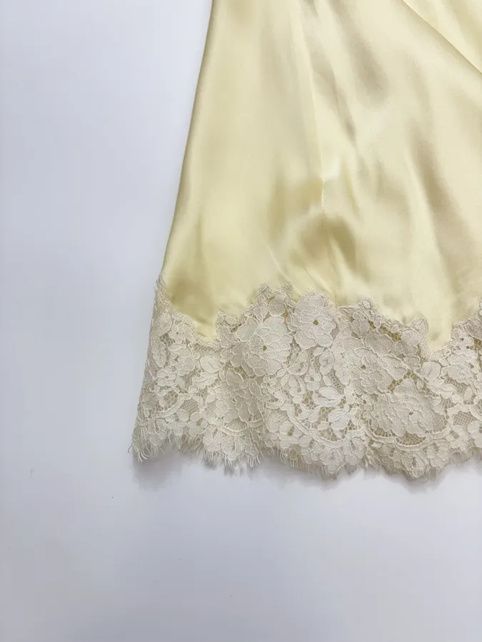 Silk-and-Lace Backless Bow-Tie Sleeveless Maxi Dress in Pale Yellow, product view 12