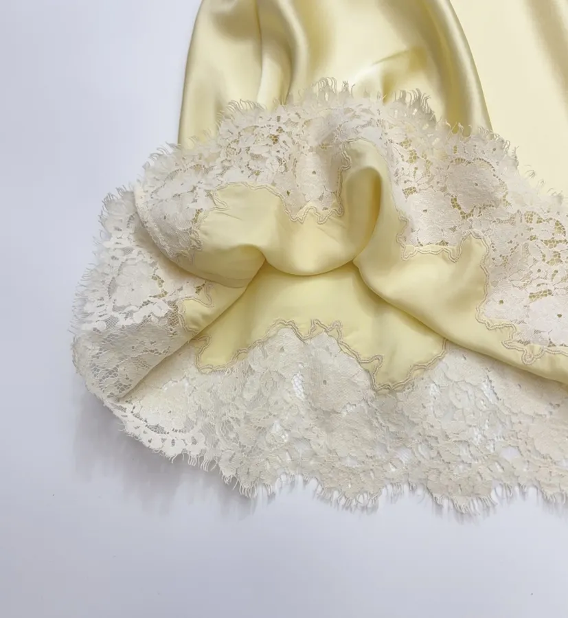 Silk-and-Lace Backless Bow-Tie Sleeveless Maxi Dress in Pale Yellow, product view 14