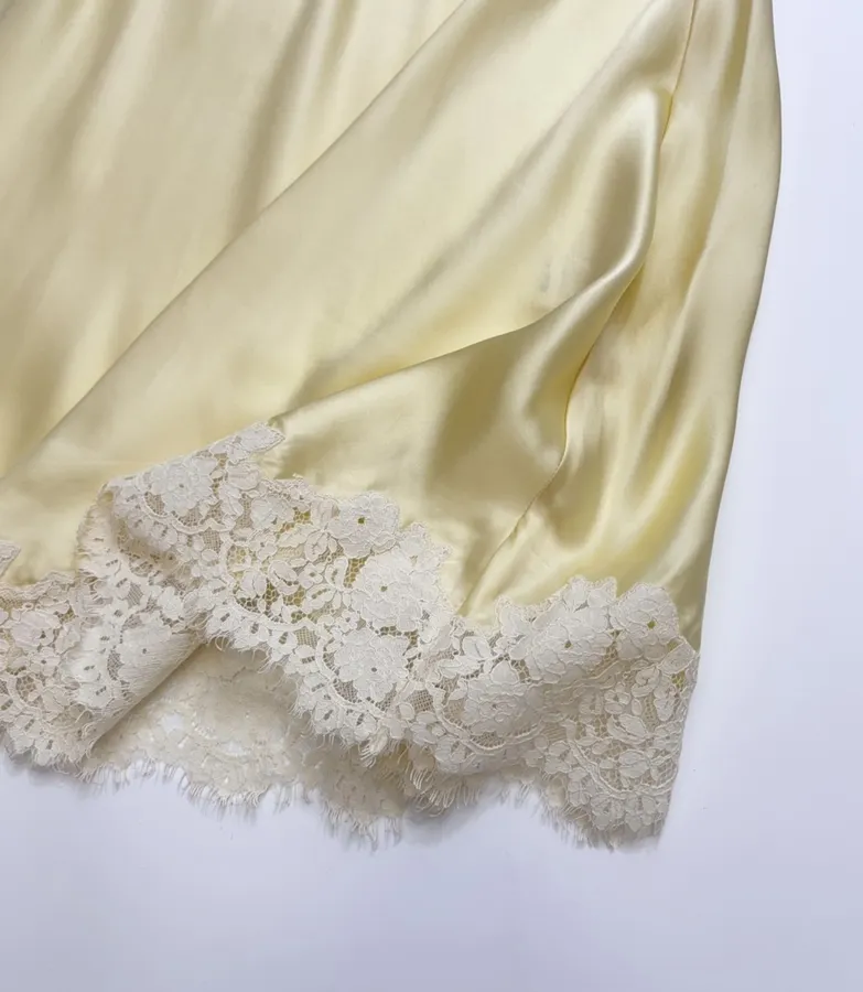 Silk-and-Lace Backless Bow-Tie Sleeveless Maxi Dress in Pale Yellow, product view 15