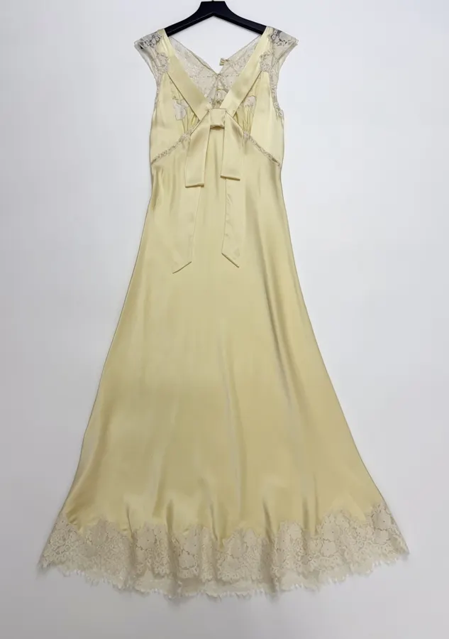 Silk-and-Lace Backless Bow-Tie Sleeveless Maxi Dress in Pale Yellow, product view 17