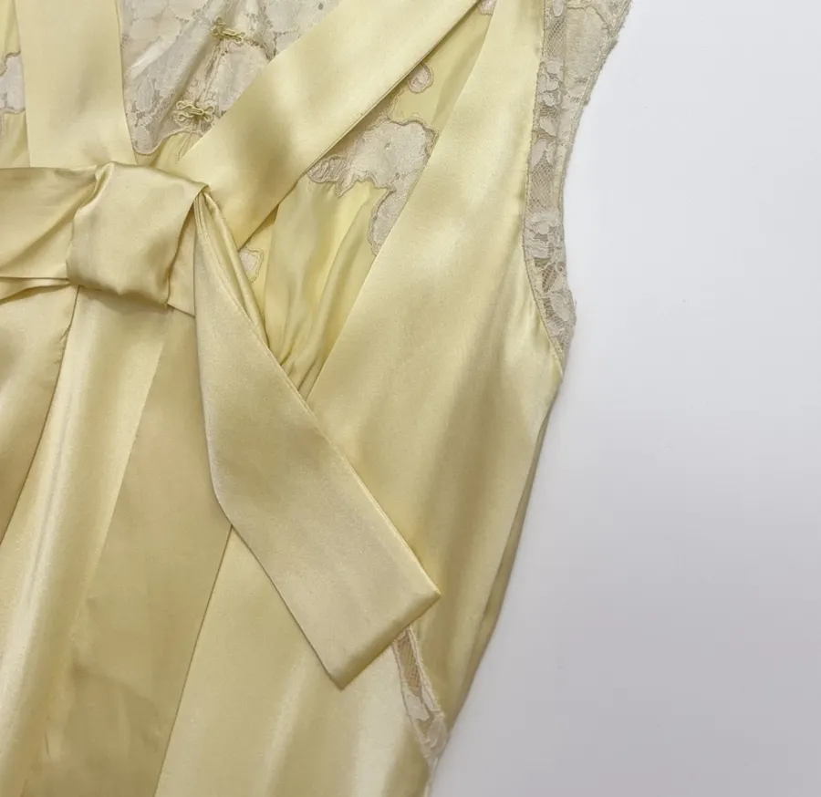 Silk-and-Lace Backless Bow-Tie Sleeveless Maxi Dress in Pale Yellow, product view 19