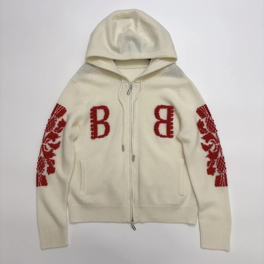 Colorblock Zip-Up Hooded Knit Cardigan in Oatmeal, product view 01