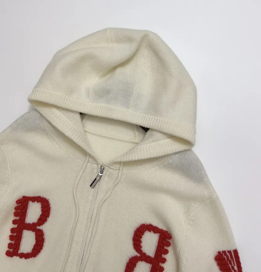 Colorblock Zip-Up Hooded Knit Cardigan in Oatmeal, product view 02