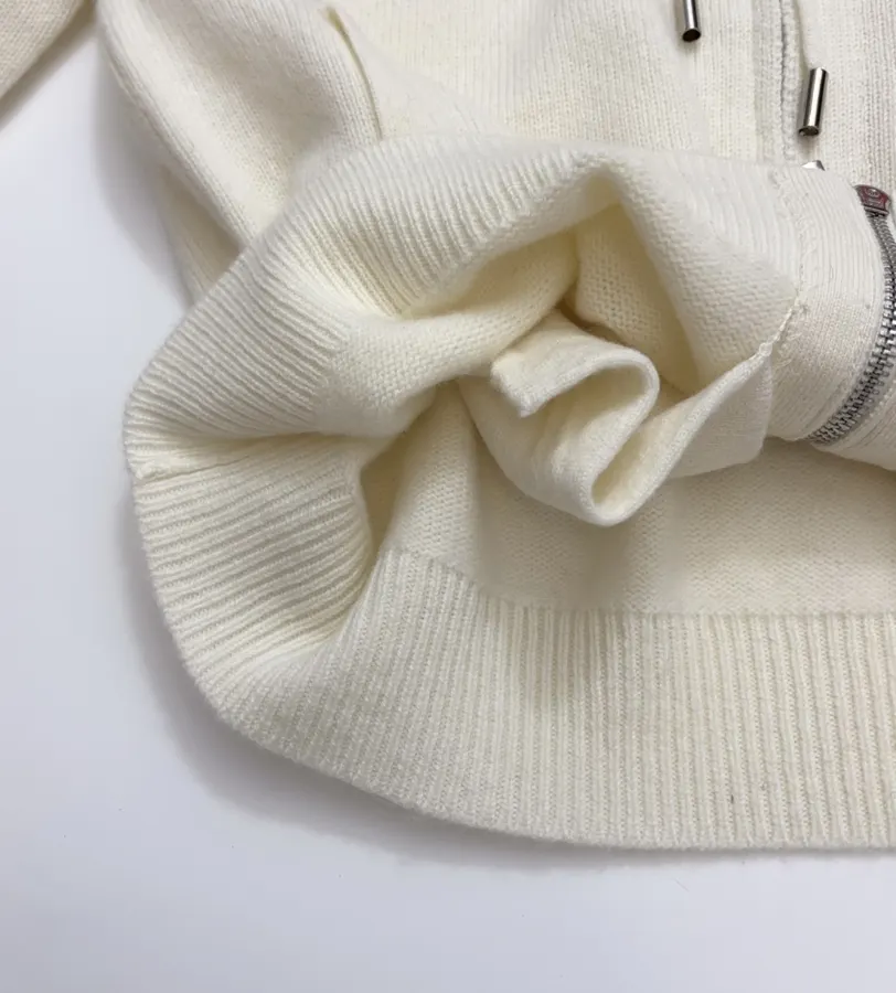 Colorblock Zip-Up Hooded Knit Cardigan in Oatmeal, product view 10