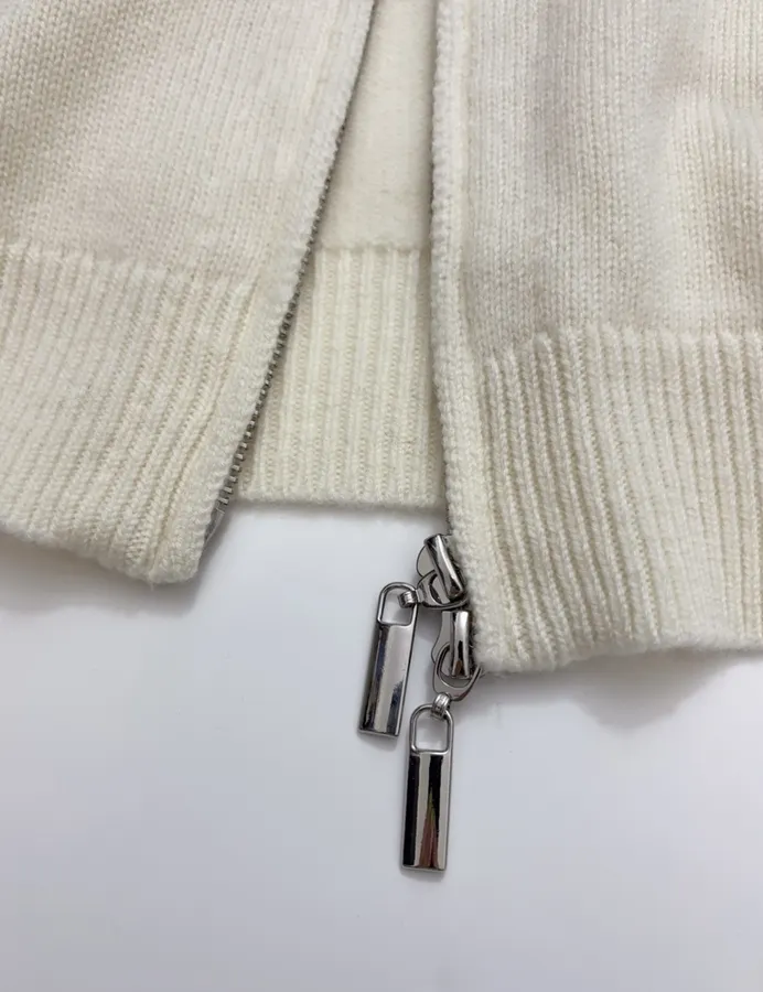 Colorblock Zip-Up Hooded Knit Cardigan in Oatmeal, product view 12