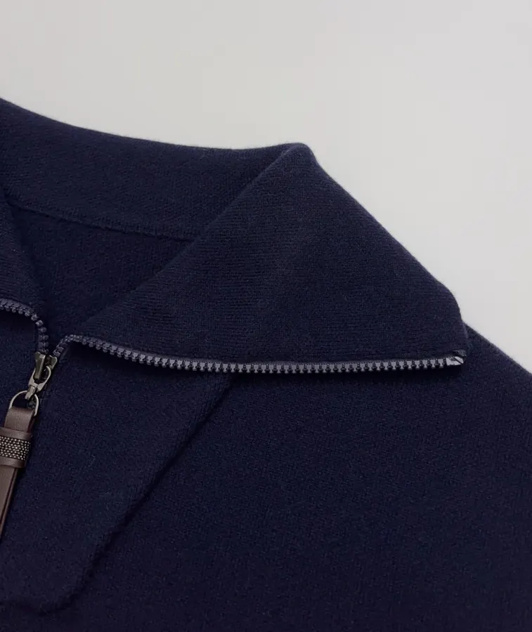 Cashmere-Wool Blend Zip-Up Knit Vest in Navy, product view 04