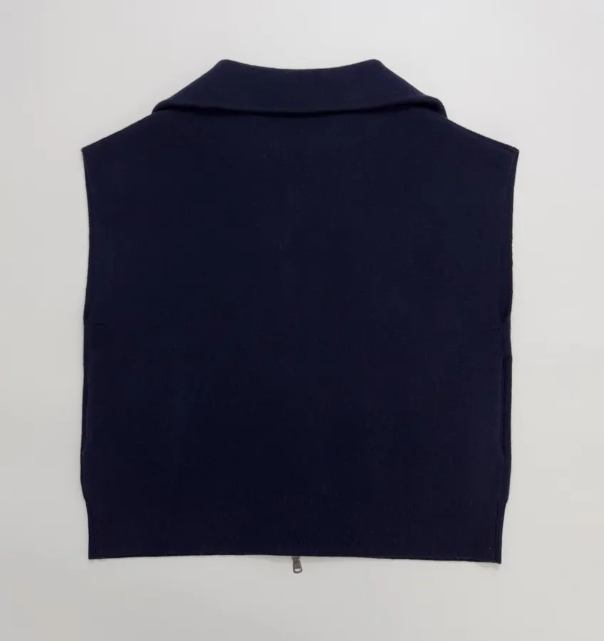 Cashmere-Wool Blend Zip-Up Knit Vest in Navy, product view 13