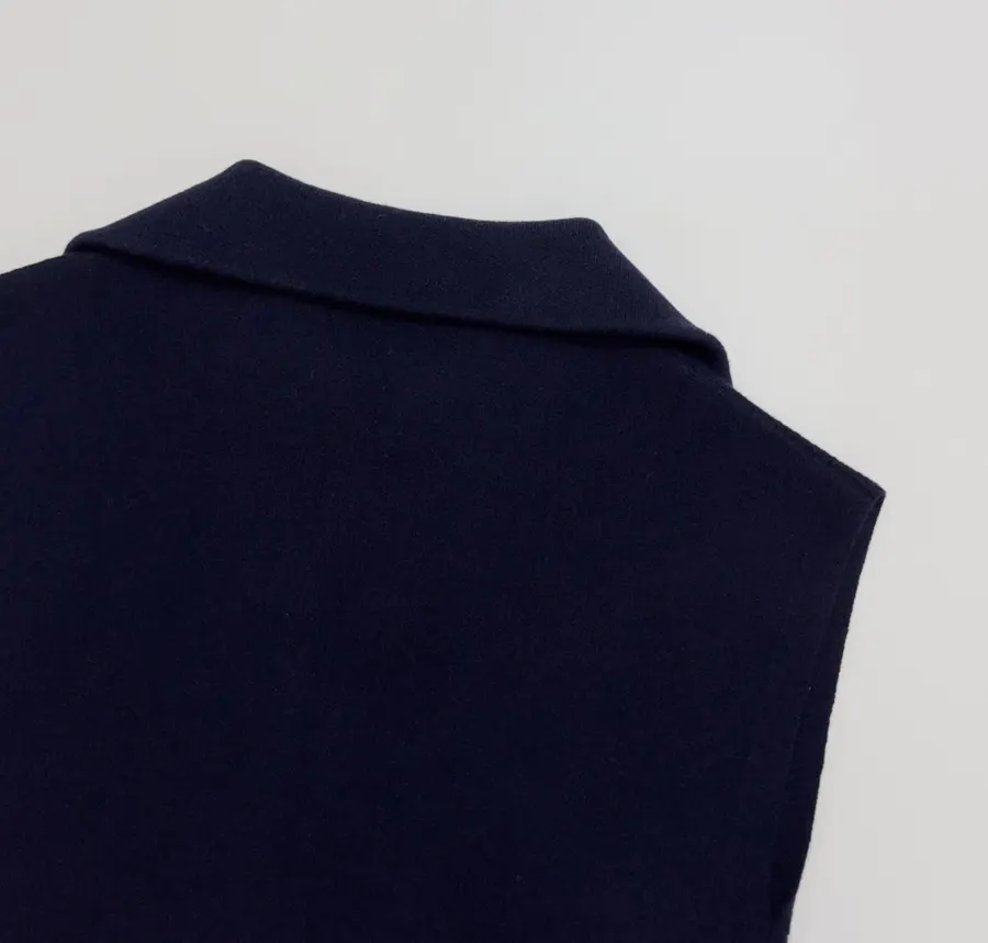 Cashmere-Wool Blend Zip-Up Knit Vest in Navy, product view 14