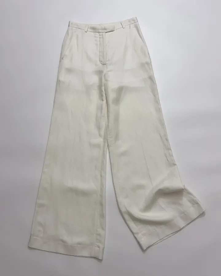 Ivory High-Waist Wide-Leg Trousers in Off-White, product view