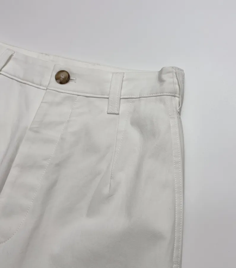 Ivory High-Waist Pleated Tapered Trousers in Off-White, product view 03