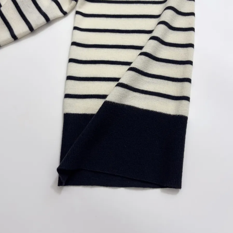 Cashmere-Wool Loose-Fit Sailor-Neck Striped Versatile Knit Sweater in Navy and Ivory, product view 06