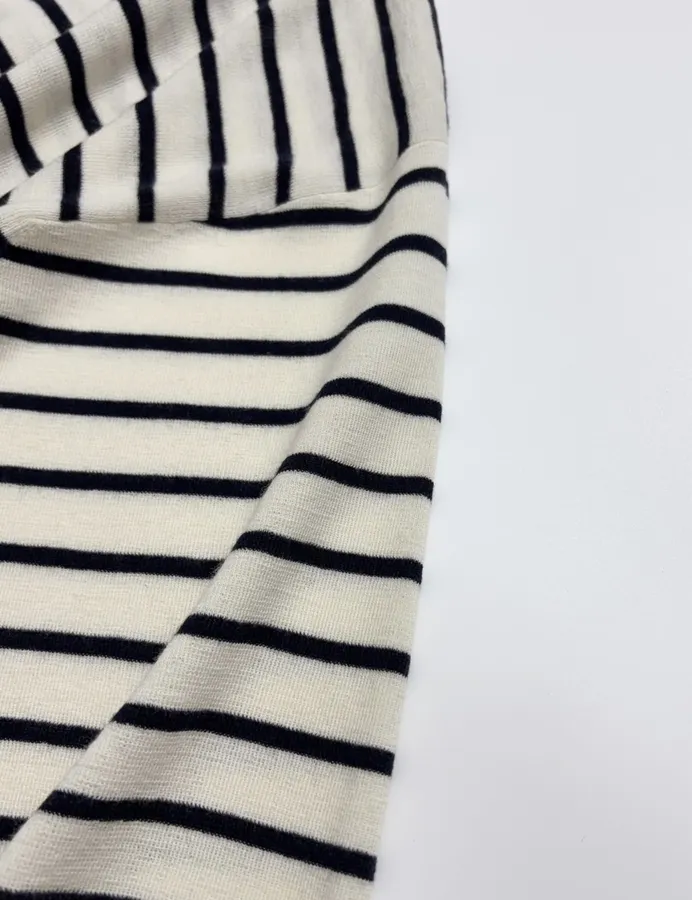 Cashmere-Wool Loose-Fit Sailor-Neck Striped Versatile Knit Sweater in Navy and Ivory, product view 07