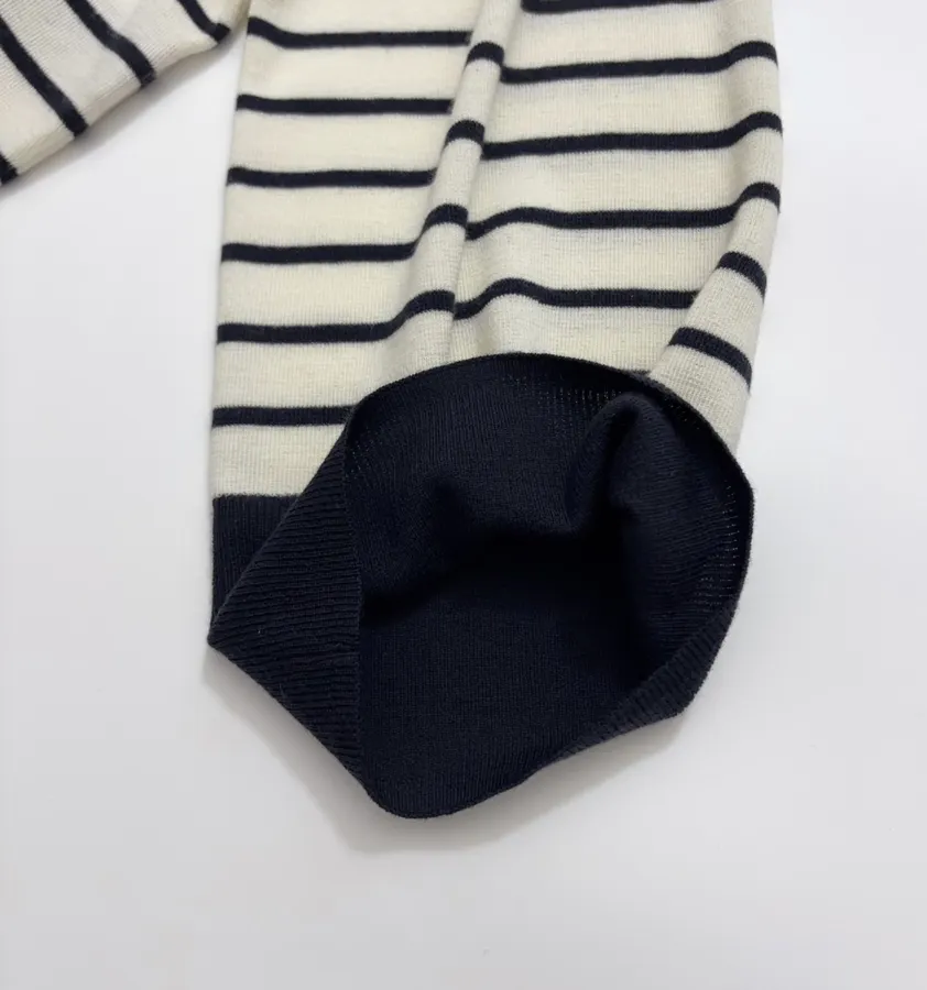 Cashmere-Wool Loose-Fit Sailor-Neck Striped Versatile Knit Sweater in Navy and Ivory, product view 08