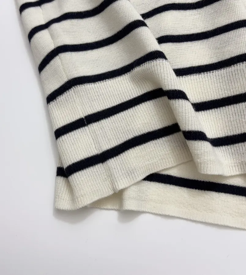 Cashmere-Wool Loose-Fit Sailor-Neck Striped Versatile Knit Sweater in Navy and Ivory, product view 11