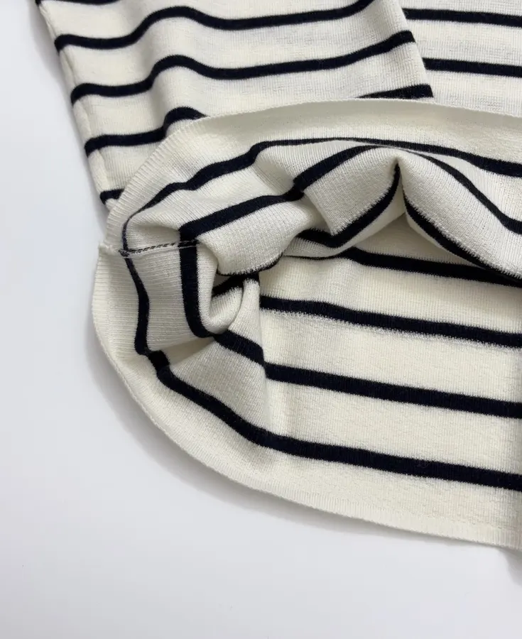 Cashmere-Wool Loose-Fit Sailor-Neck Striped Versatile Knit Sweater in Navy and Ivory, product view 12