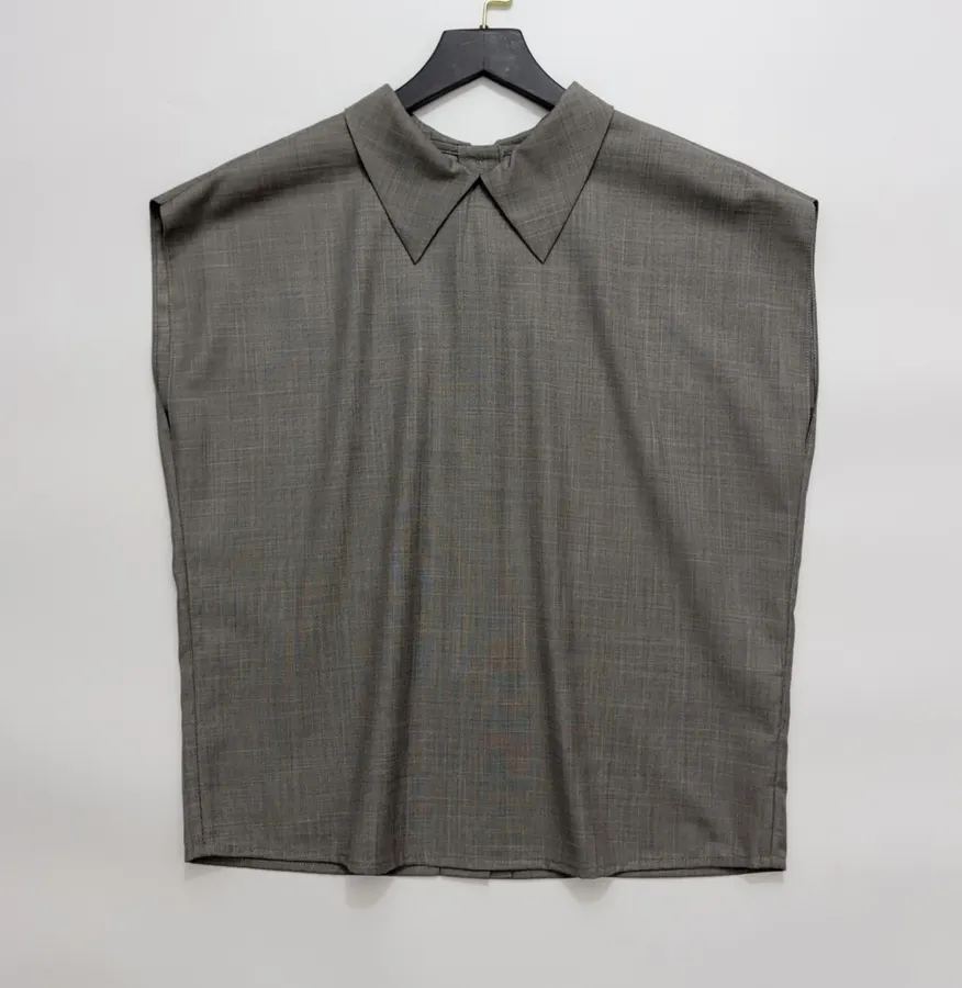 Taupe Sleeveless Collared Knit Top in Gray, product view 04
