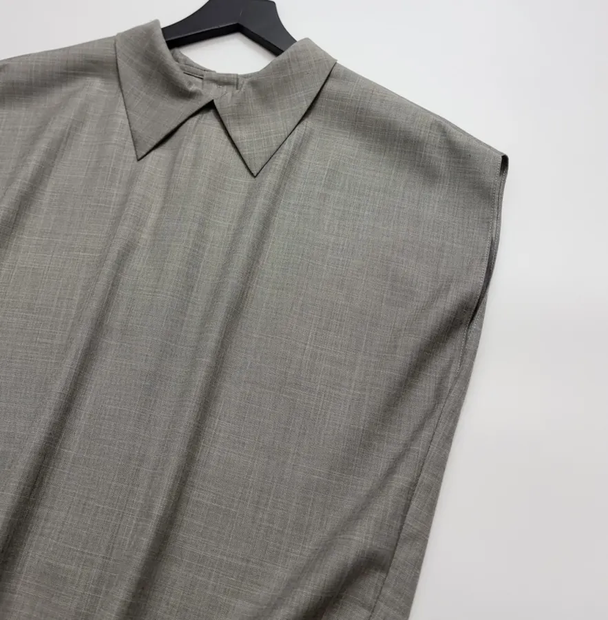 Taupe Sleeveless Collared Knit Top in Gray, product view 05