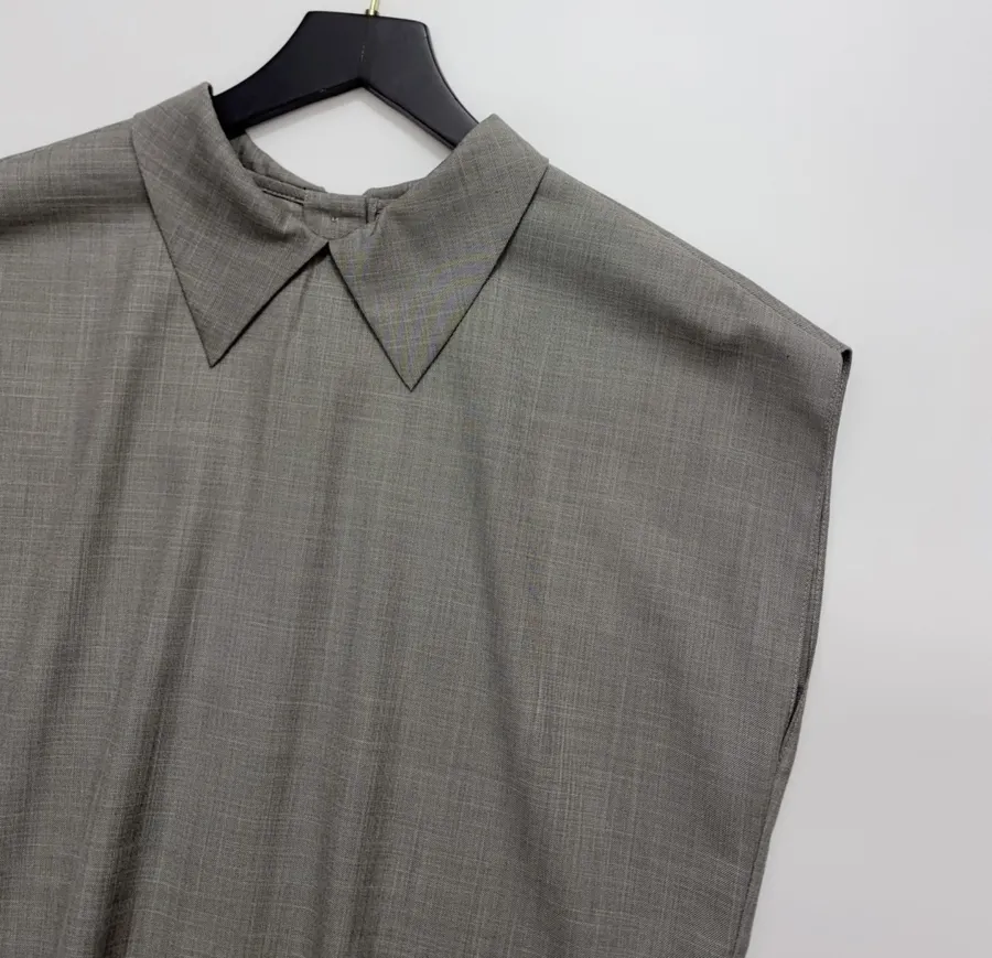 Taupe Sleeveless Collared Knit Top in Gray, product view 06