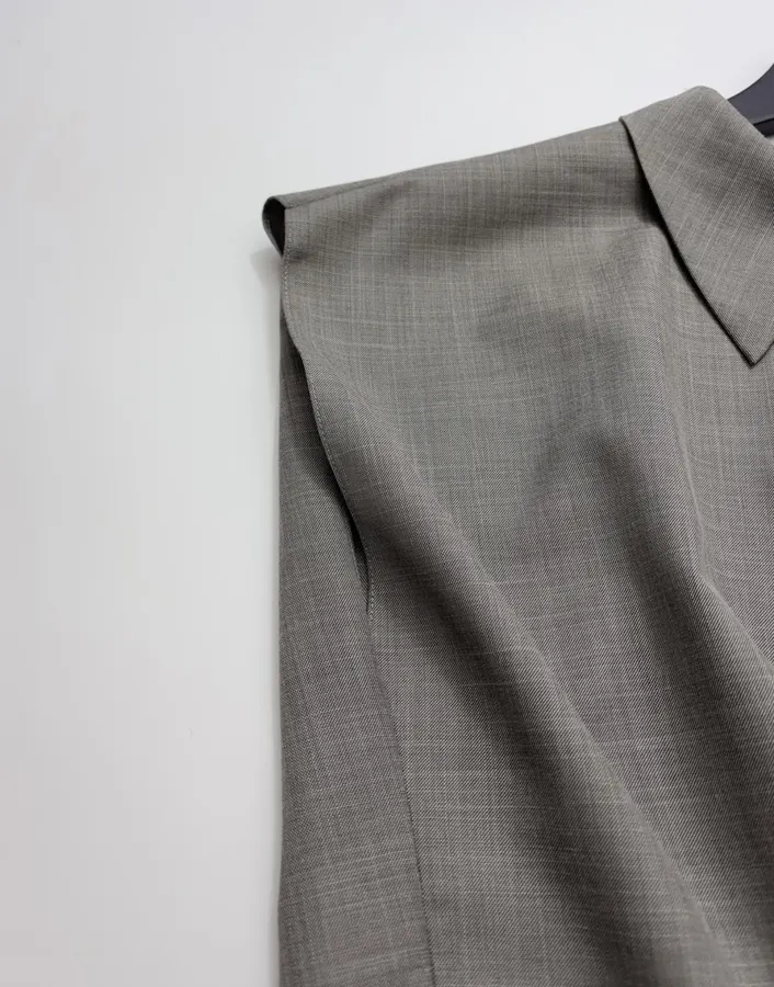 Taupe Sleeveless Collared Knit Top in Gray, product view 10