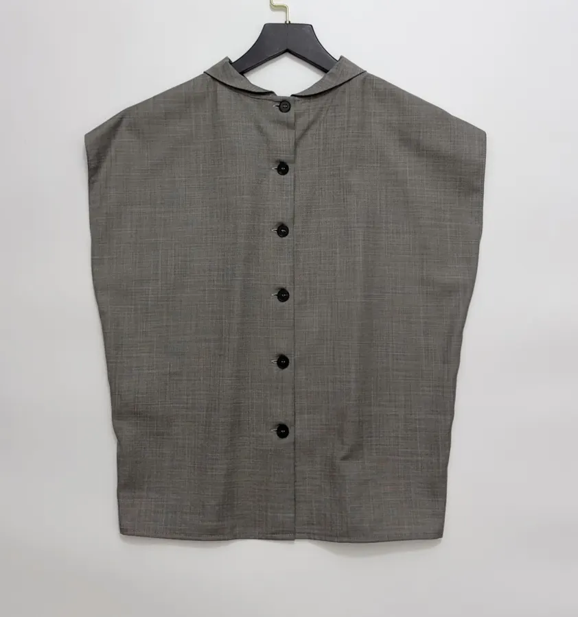 Taupe Sleeveless Collared Knit Top in Gray, product view 14