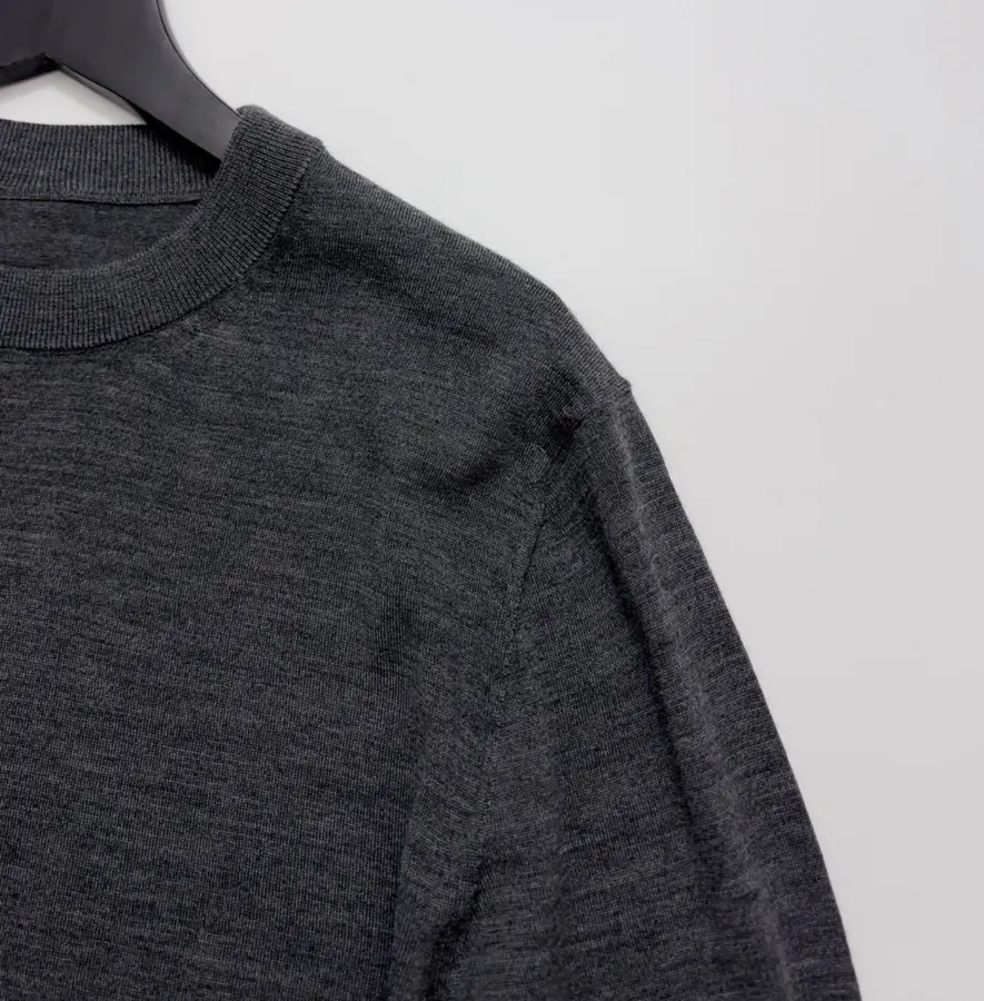 Classic Color-Block Striped Webbing Button Slit Wool Lightweight Knit Sweater in Charcoal, product view 08