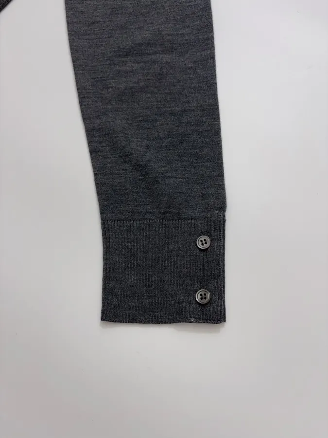 Classic Color-Block Striped Webbing Button Slit Wool Lightweight Knit Sweater in Charcoal, product view 11