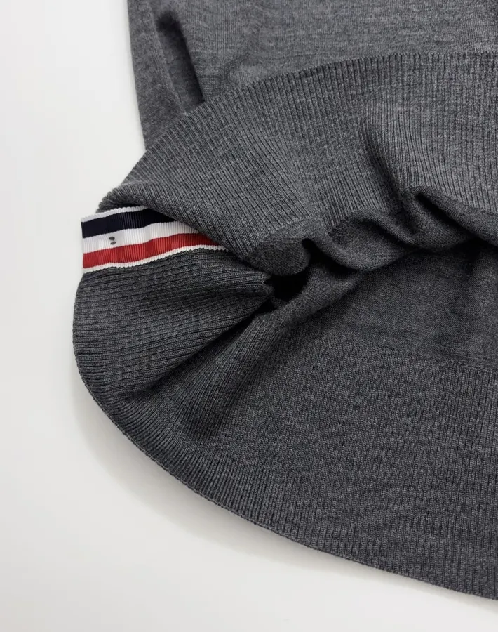 Classic Color-Block Striped Webbing Button Slit Wool Lightweight Knit Sweater in Charcoal, product view 16
