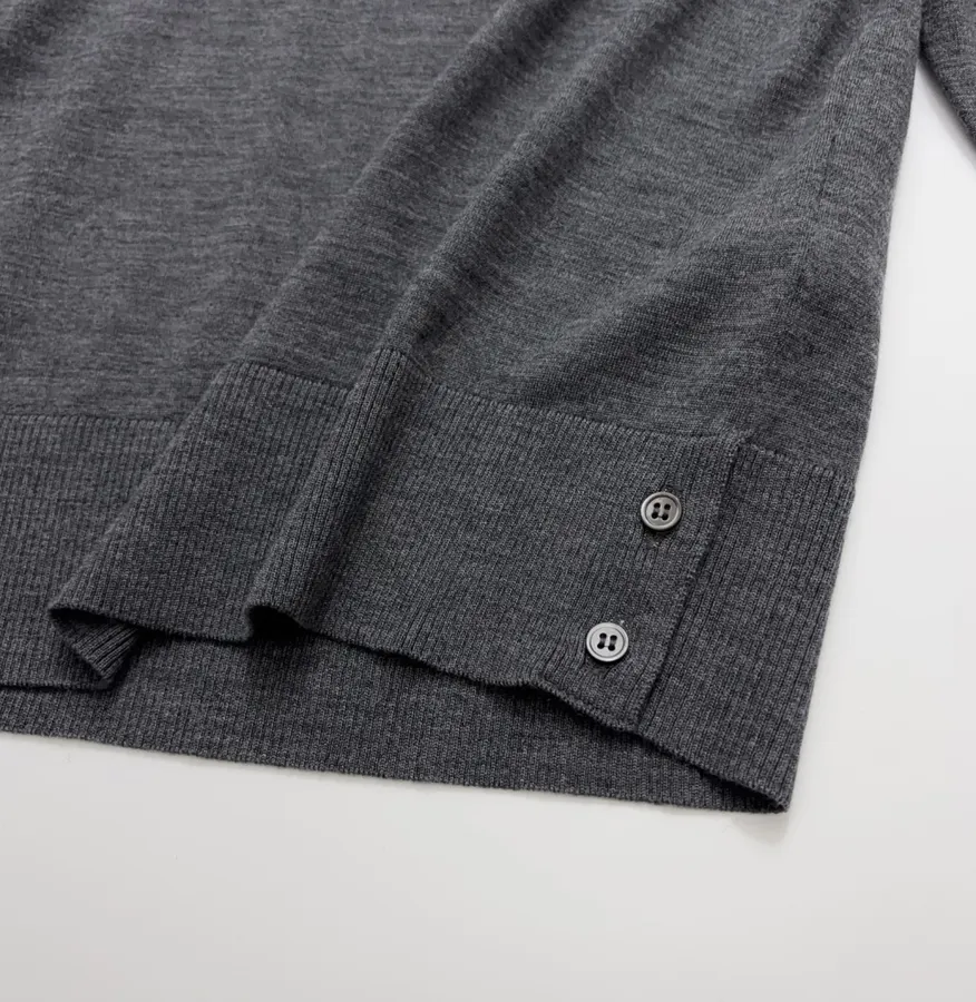 Classic Color-Block Striped Webbing Button Slit Wool Lightweight Knit Sweater in Charcoal, product view 17