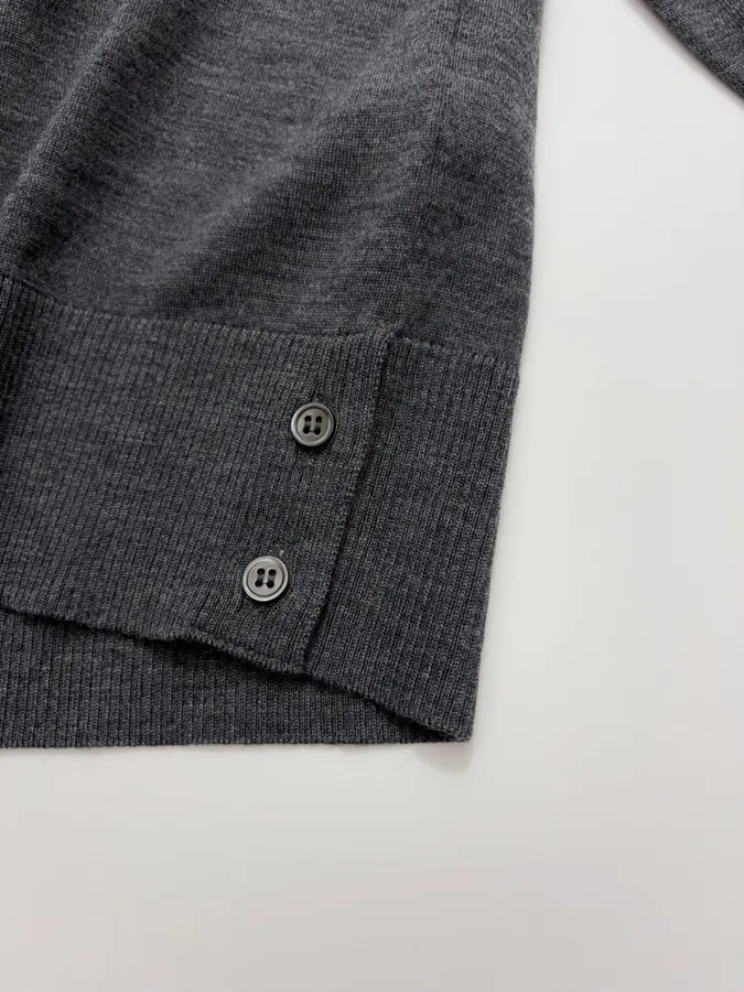 Classic Color-Block Striped Webbing Button Slit Wool Lightweight Knit Sweater in Charcoal, product view 18