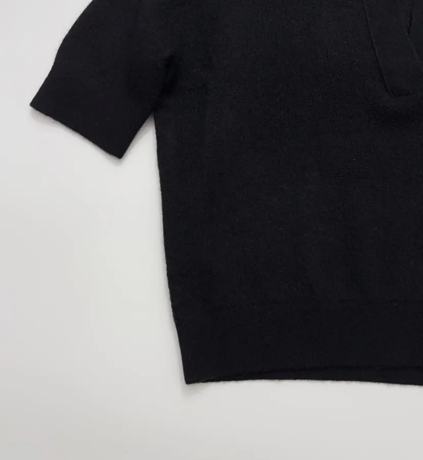 Solid Cashmere Collared Short-Sleeve Knit Polo in Navy, product view 07