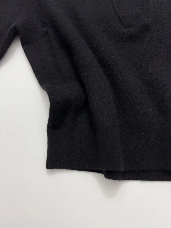 Solid Cashmere Collared Short-Sleeve Knit Polo in Navy, product view 08