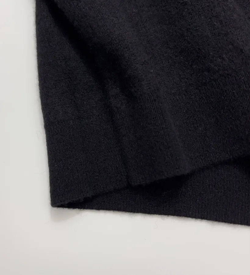 Solid Cashmere Collared Short-Sleeve Knit Polo in Navy, product view 09