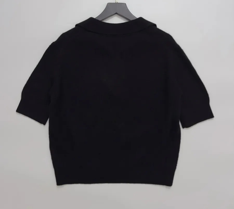 Solid Cashmere Collared Short-Sleeve Knit Polo in Navy, product view 13