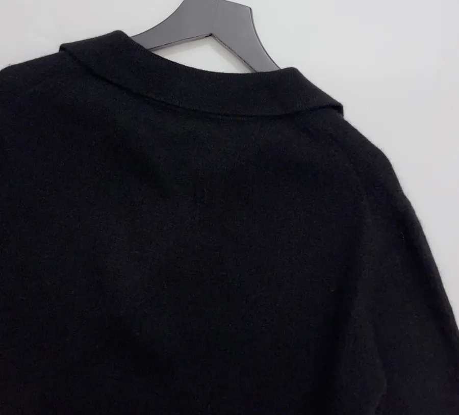 Solid Cashmere Collared Short-Sleeve Knit Polo in Navy, product view 14