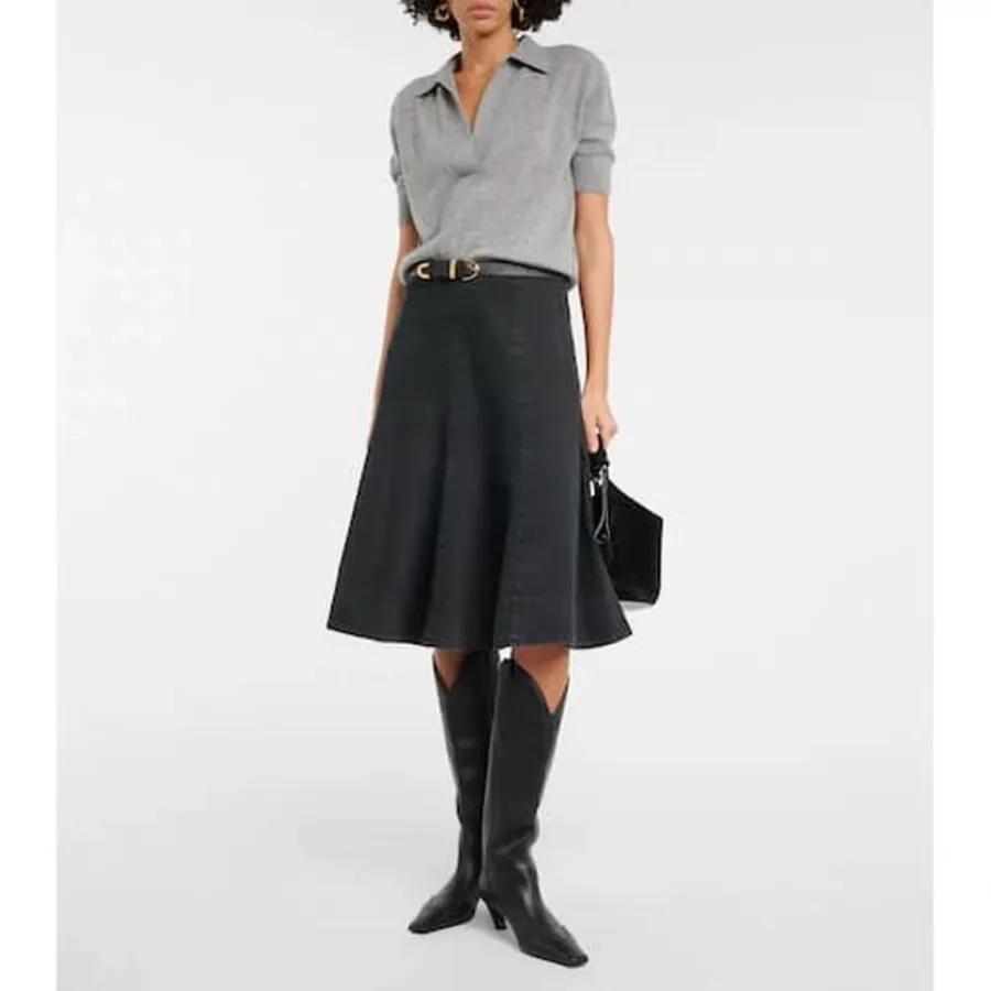 Solid Cashmere Collared Short-Sleeve Knit Polo in Navy, product view 20